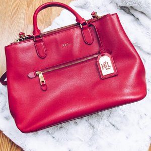 Lauren Ralph Lauren Red Leather Newbury Satchel